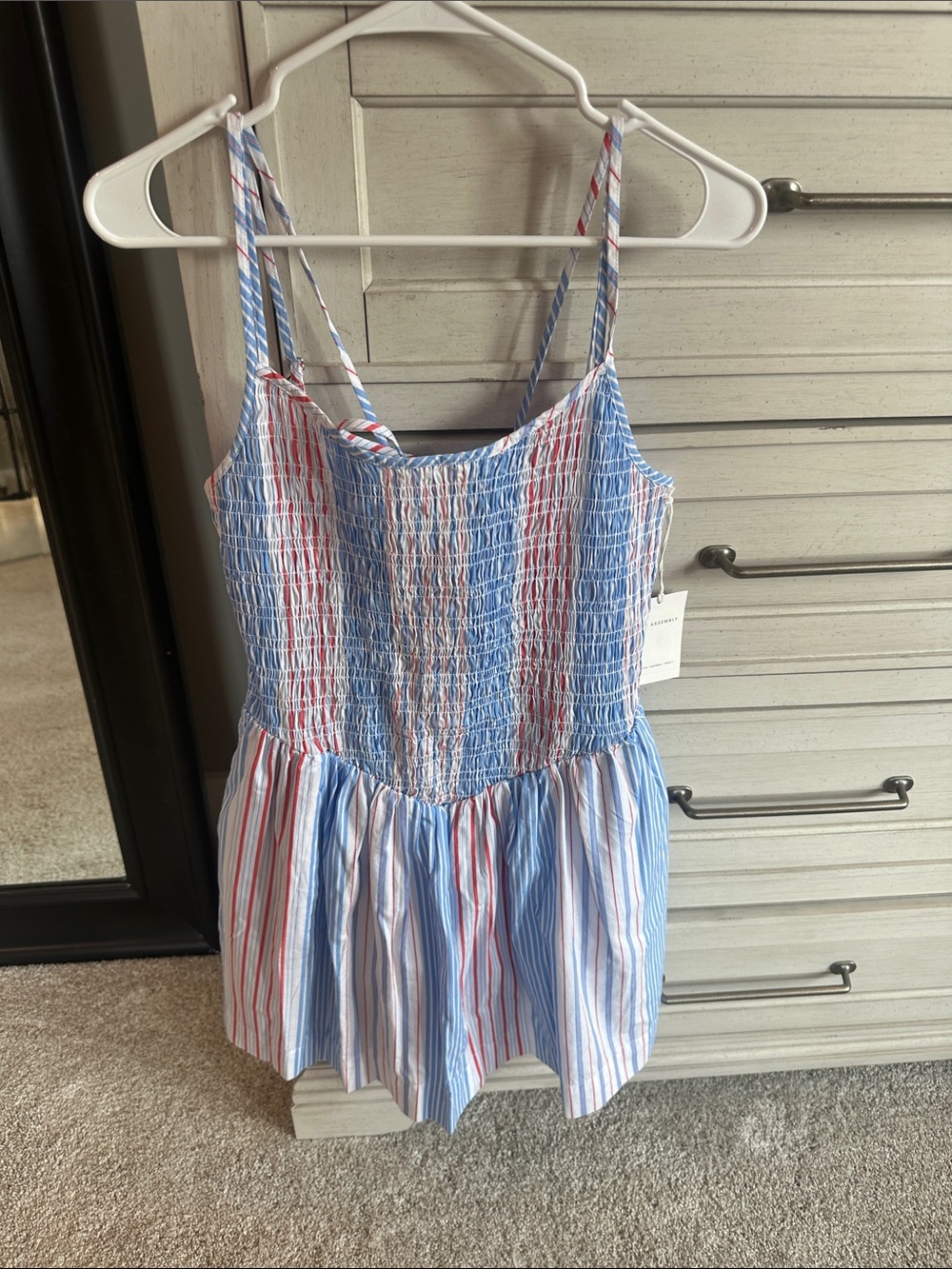 Free Assembly Smocked Striped Spaghetti Strap Sundress - Blue, White & Red